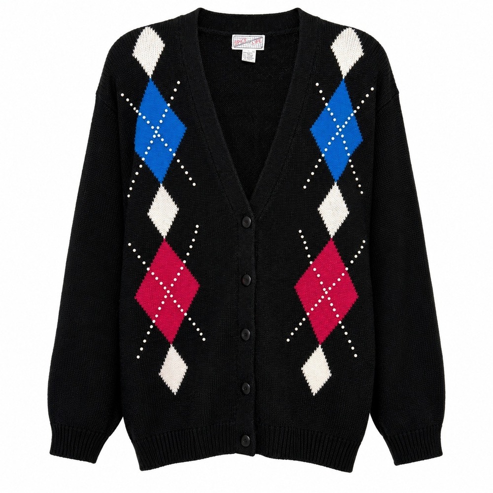 Vintage Spice of Life Argyle Cardigan Women Small Grandpa Preppy Academia Knit